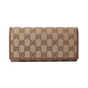 Gucci GG canvas Continental wallet in beige and brown leather made in Italy